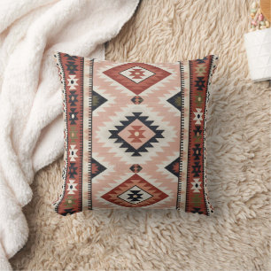 Cojín Decorativo Kilim Tribal del Suroeste Geométrico en Terracota