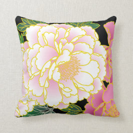 Cojín Decorativo Kimono floral japonés con peonés rosado