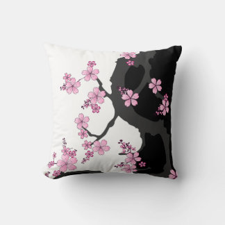 Cojín Decorativo Kimono japonés Sakura negro y rosa blanco