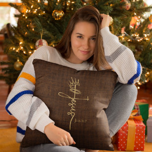 Cojín Decorativo KING JESUS Elegantes Navidades cristianos en bronc