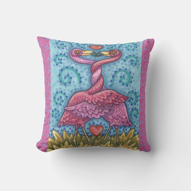 Cojín decorativo KISSING PINK FLAMINGOS (Anverso)