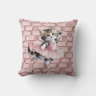 Cojín Decorativo Kit de cumpleaños de niña gatito bailarina acuarel