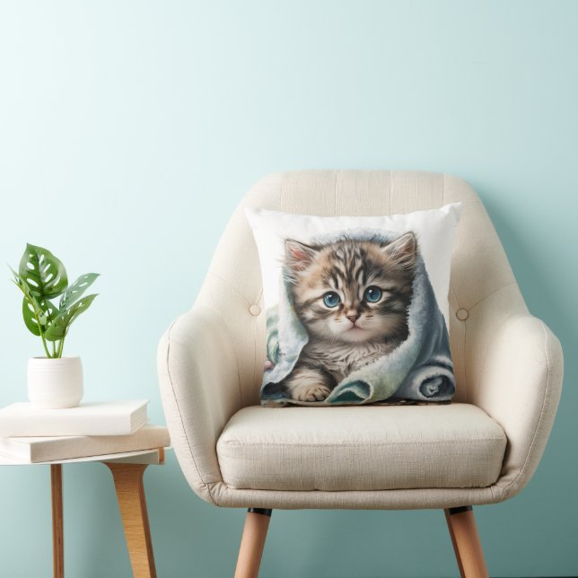 Cojín Decorativo Kitten acuarela bajo manto (Silla)