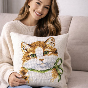 Cojín Decorativo Kitten de Punto de Cruz