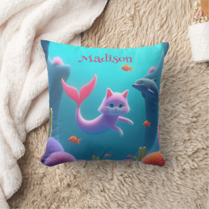 Cojín Decorativo Kitten de sirena rosada