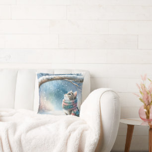 Cojín Decorativo Kitten vistiendo una bufanda de invierno