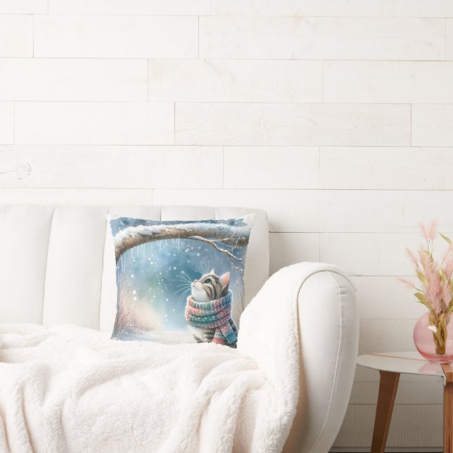 Cojín Decorativo Kitten vistiendo una bufanda de invierno (Sofá)