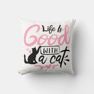 Cojín Decorativo Kitty Gatito Regalo Gato Rosa Blanco La Vida es Bu