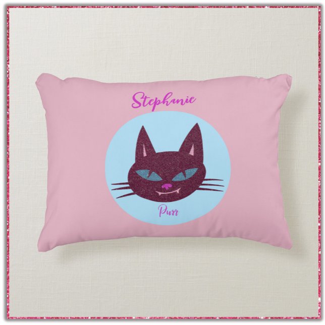 Cojín Decorativo Kitty retro rosa y azul purring (Subido por el creador)