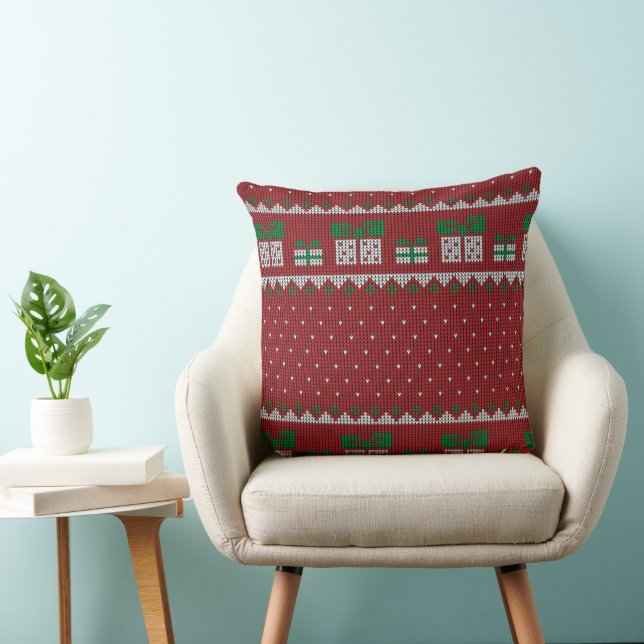 Cojín Decorativo Knitted Christmas Pillow with Gifts & Snowflakes (Silla)