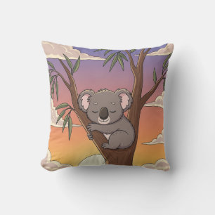 Cojín Decorativo Koala de dibujos animados dormido en un árbol al a