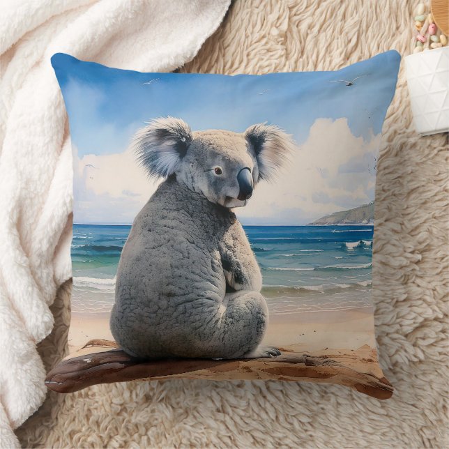 Cojín Decorativo Koala en una playa de arena (Manta)