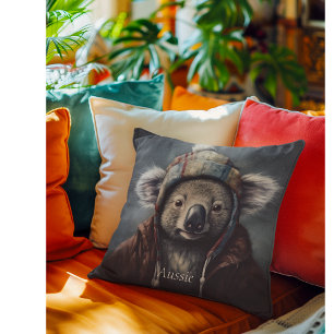 Cojín Decorativo Koala Lindo con Gorro de Invierno Nombre Personali