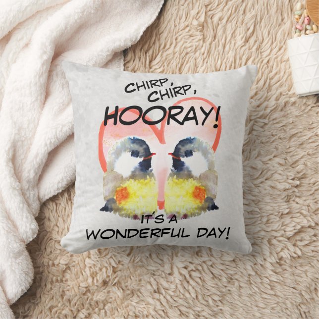 Cojín Decorativo Kohlmeisen mit Herz Aquarell | Kissen (Manta)