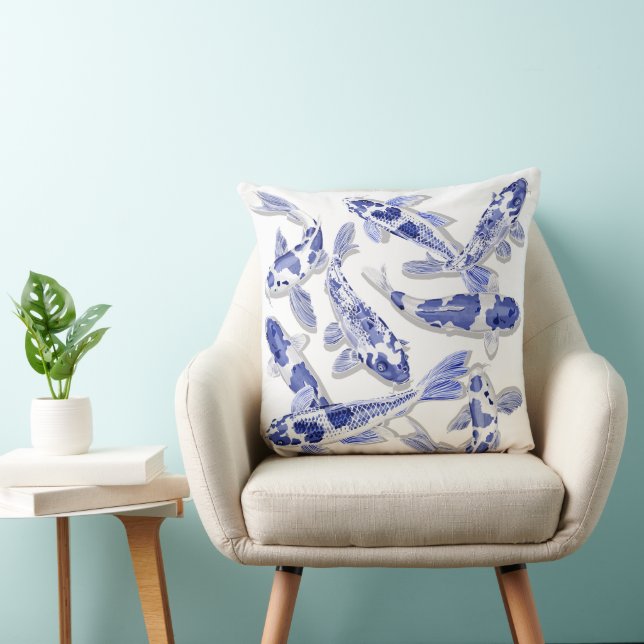 Cojín Decorativo Koi azul y blanco (Silla)