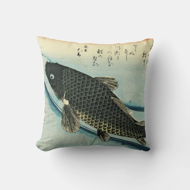 Cojín Decorativo Koi (carpa) - Impresión de pescado japonés de Hiro (Anverso)