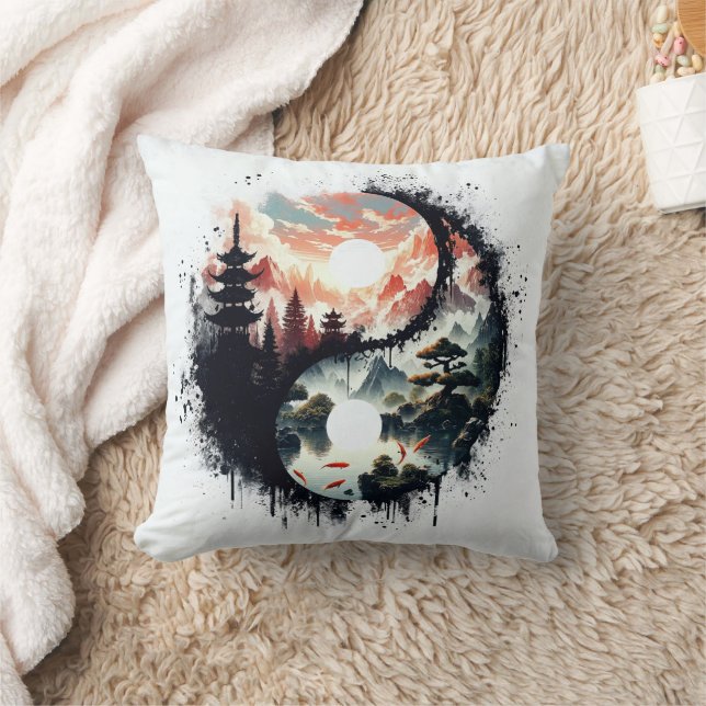 Cojín Decorativo Koi Fish and Temple Yin Yang (Manta)