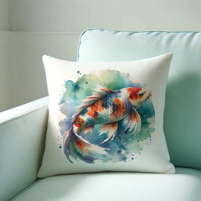 Cojín Decorativo Koi Fish Pillows (Watercolor koi fish throw pillow.)