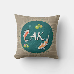 Cojín Decorativo Koi Fish Pond japonés verde realista