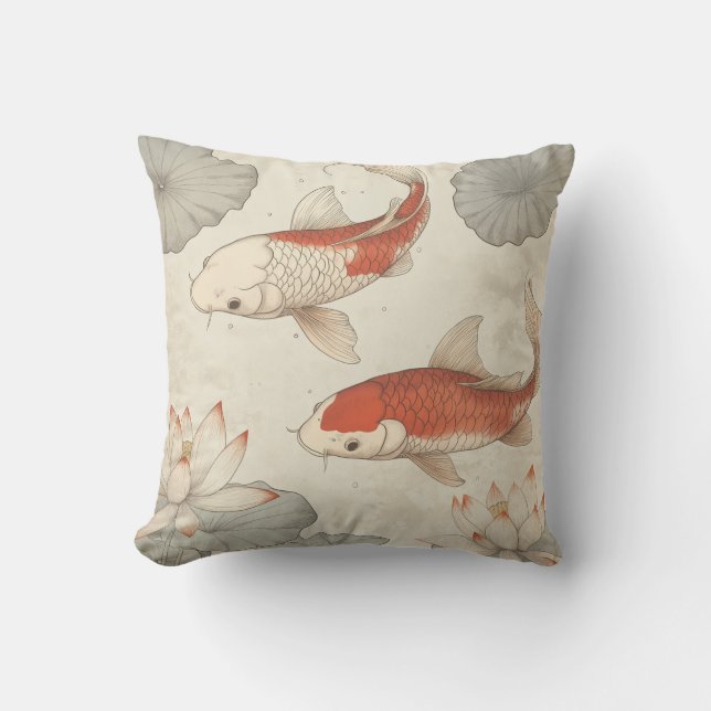 Cojín Decorativo Koi Fish y Lotus Japanese Pillow (Anverso)