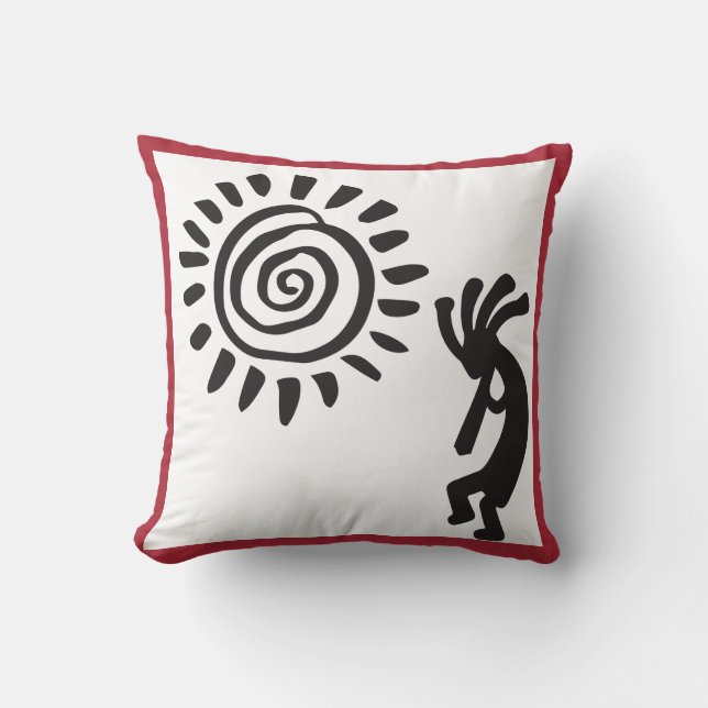 Cojín decorativo Kokopelli blanco negro (Anverso)