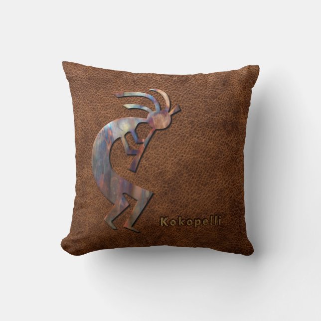 Cojín Decorativo Kokopelli en el cuero repujado (Anverso)