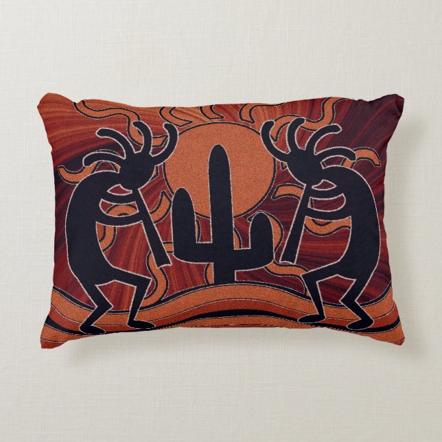 Cojín Decorativo Kokopelli En Sunset Con Cactus Diseño Suroeste (Anverso)