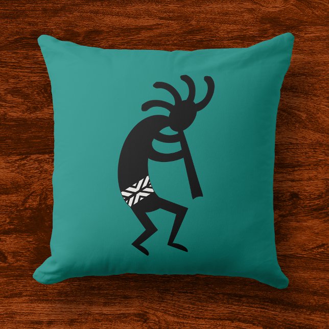 Cojín Decorativo Kokopelli Southwest Negro Y Verde azulado (Subido por el creador)