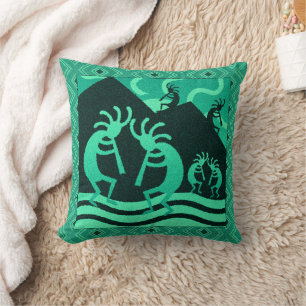 Cojín Decorativo Kokopelli Turquesa Del Suroeste Y Negro