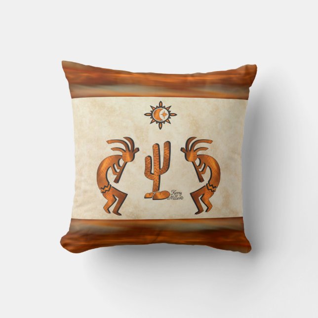 Cojín Decorativo Kokopelli y Cactus (Anverso)