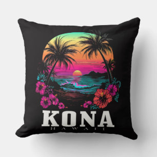 Cojín Decorativo Kona Hawái Flores de Hibisco Hawaiano Surfista