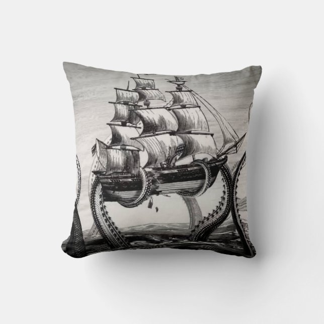 Cojín Decorativo Kraken que sostiene el pirata/el velero 20" (Anverso)