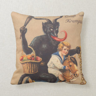 Cojín Decorativo Krampus montando un caballito con un niño