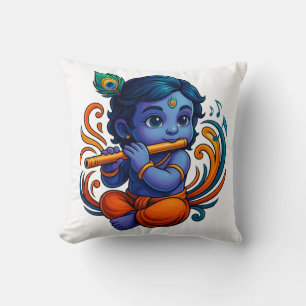 Cojín Decorativo Krishna bebé con flauta - Vibes de paz   Vibrante 
