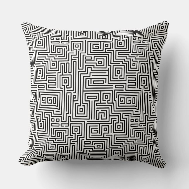 Cojín Decorativo Kuba Maze Style 221019 - Negro sobre blanco (Anverso)