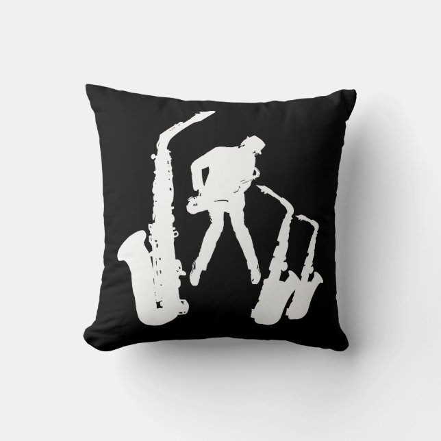 Cojín Decorativo L Jazzman White Silhouette Sax Jazz Black Pillow (Anverso)