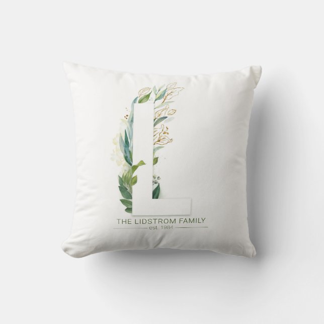 Cojín Decorativo L Monograma Elegante Verde Familia Nombre (Anverso)