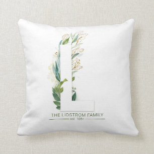 Cojín Decorativo L Monograma Elegante Verde Familia Nombre