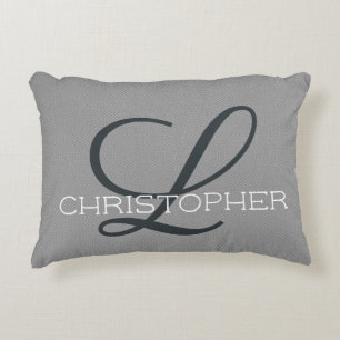 Cojín Decorativo L Nombre Personalizado Inicial Negro Blanco Gris