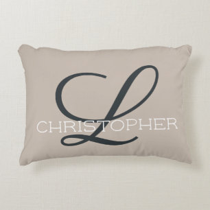 Cojín Decorativo L Nombre Personalizado Inicial Tan Taupe Moderno