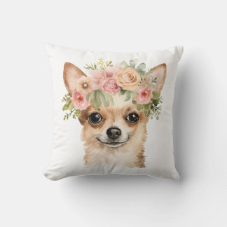 Cojín Decorativo La acuarela de la flor de Boho Chihuahua