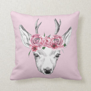 Cojín Decorativo La acuarela florece ciervos