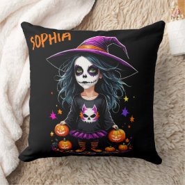 Cojín Decorativo La adorable bruja de Halloween de Kawaii