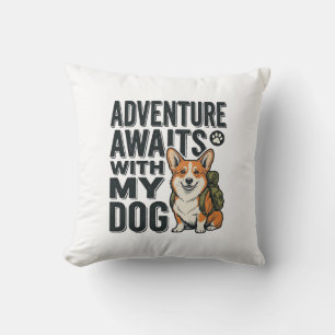 Cojín Decorativo La aventura espera con mi perro diseño vintage de