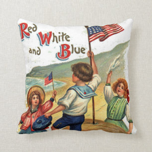 Cojín Decorativo La bandera embroma arte de la postal del vintage