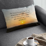 Cojín Decorativo La Biblia inspiradora contra Jeremiah 29:11 Cristi<br><div class="desc">Porque conozco los planes que tengo para ti, declara el Señor. Planes para prosperar y no dañarte, planes para darte esperanza y un futuro. Verso de la biblia de Jeremiah 29:11 en un hermoso regalo de fotografía del amanecer del océano. Esta inspiradora almohada de citas contiene una cita bíblica que...</div>
