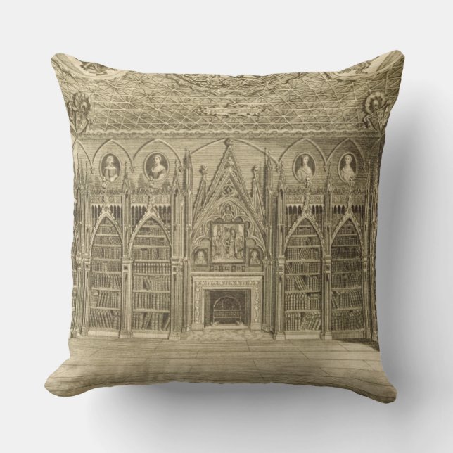 Cojín Decorativo La biblioteca, grabada por Godfrey, de 'Descriptio (Anverso)