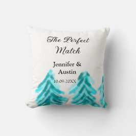 Cojín Decorativo La boda del pino azul de invierno la pareja perfec