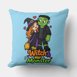 Cojín Decorativo La Bruja y Su Monstruo Pareja Monísima de Hallowee