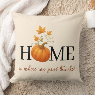 Cojín Decorativo La Calabaza de Acción de Gracias a casa es donde d